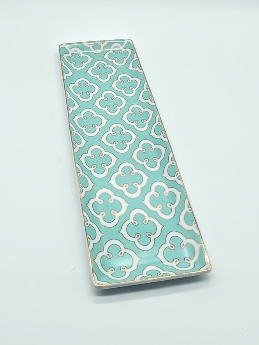 Rosanna Alhambra Turquoise Blue Gold Moroccan Trellis Ceramic Tray